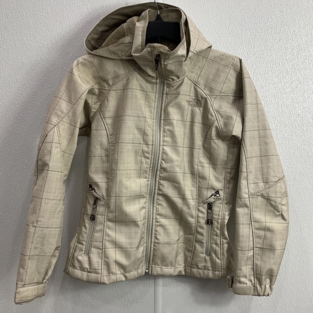 The North Face Women's Hooded Ski Jacket in Light Cream Plaid XS